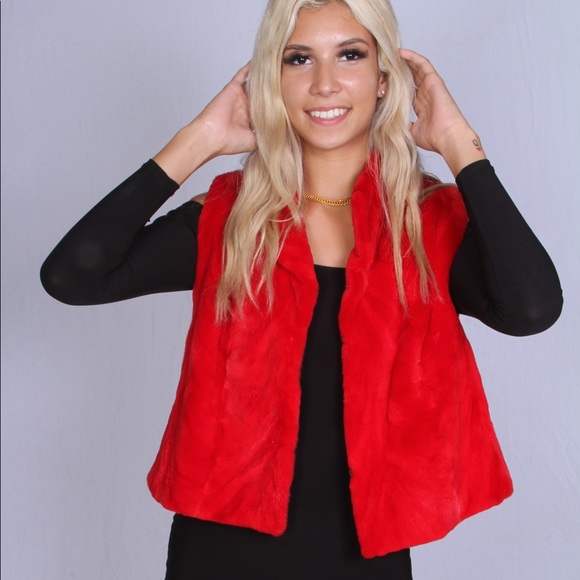 Custom Red Sheared Mink Vest - Picture 3 of 5